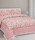 JAIPUR FABRIC Festine Flower Pink Cotton Double Bedsheet With 2 Pillow Covers