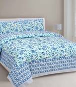 JAIPUR FABRIC Festine Flower Blue Cotton Double Bedsheet With 2 Pillow Covers