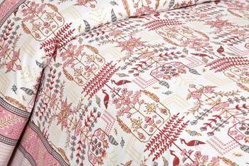 JAIPUR FABRIC Pure Cotton Artistic Modern Pink Cream Jaipuri Double Bedsheet With 2 Pillow Covers 2
