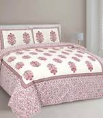 JAIPUR FABRIC Pure Cotton Beautiful Bouquet Pink Jaipuri Double Bedsheet With 2 Pillow Covers