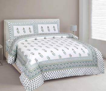 JAIPUR FABRIC English Green Pastel Cotton Double Bedsheet With 2 Pillow Covers 1