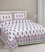 JAIPUR FABRIC Pink Boota Ethnic Floral Pure Cotton Double BedSheet With 2 Pillow Covers