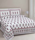 JAIPUR FABRIC Brown Boota Ethnic Floral Pure Cotton Double BedSheet With 2 Pillow Covers