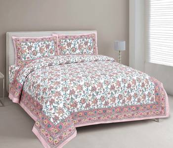 JAIPUR FABRIC Spring Fresh Pink Pure Cotton Double BedSheet With 2 Pillow Covers 1