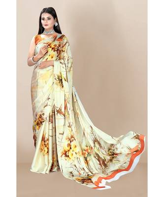 beige Japan Satin Sarees 1