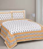 JAIPUR FABRIC Mustard Berry Grey Border Rich Premium Pure Cotton Double BedSheet With 2 Pillow Covers