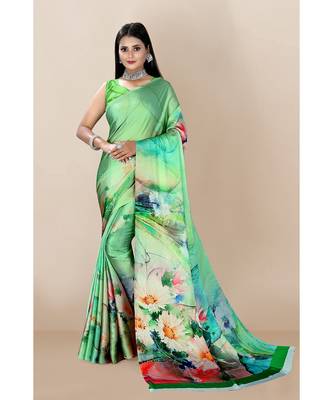 green Japan Satin Sarees 1