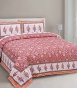JAIPUR FABRIC Floral Bouquette Pink Boota Border Pure Cotton Double BedSheet With 2 Pillow Covers