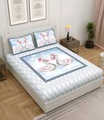 JAIPUR FABRIC Kids Delighted Ducks Blue King Size Bedsheet With 2 Pillow Covers