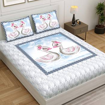 JAIPUR FABRIC Kids Delighted Ducks Blue King Size Bedsheet With 2 Pillow Covers 2