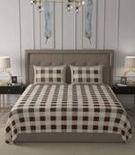 JAIPUR FABRIC Checkered Brown Cotton King Size Bedsheet 2 Pillow Covers