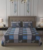 JAIPUR FABRIC Square Grey Blue Floral Cotton King Size Bedsheet 2 Pillow Covers