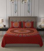 JAIPUR FABRIC Red Mandala Cotton Double Bedsheet With 2 Pillow Covers
