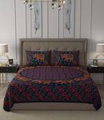 JAIPUR FABRIC Blue Elephant Mandala Cotton Double Bedsheet With 2 Pillow Covers