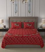 JAIPUR FABRIC Red Elephant Mandala Cotton Double Bedsheet With 2 Pillow Covers