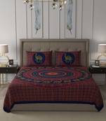 JAIPUR FABRIC Blue Camel Mandala Cotton Double Bedsheet With 2 Pillow Covers