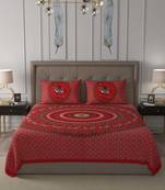 JAIPUR FABRIC Red Camel Mandala Cotton Double Bedsheet With 2 Pillow Covers