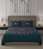 JAIPUR FABRIC Green Camel Mandala Cotton Double Bedsheet With 2 Pillow Covers