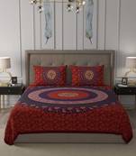 JAIPUR FABRIC Maroon Rangoli Mandala Cotton Double Bedsheet With 2 Pillow Covers