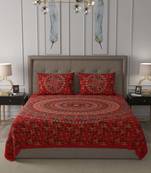 JAIPUR FABRIC Red Shahi Barat Mandala Cotton Double Bedsheet With 2 Pillow Covers