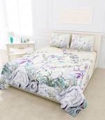 JAIPUR FABRIC Deep Sea Cream Purple Digital Print Luxury Cotton King Size Bedsheet With 2 Pillow Covers