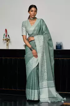 Grey woven linen saree with blouse
