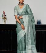 Grey woven linen saree with blouse