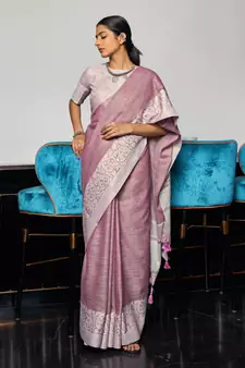 Purple woven linen saree with blouse