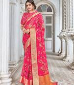 Pink Printed Organza Saree With Blouse
