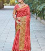 Pink woven organza saree with blouse