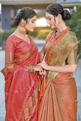 Pink woven organza saree with blouse 2