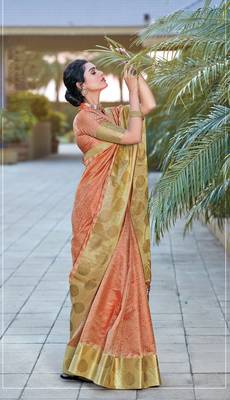 Peach woven organza saree with blouse 2