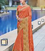 Orange woven organza saree with blouse