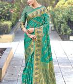 Green woven organza saree with blouse