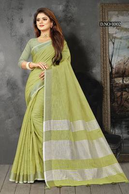 Mehendi Woven Linen Saree With Blouse 1