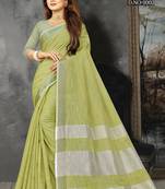 Mehendi Woven Linen Saree With Blouse