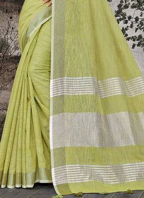 Mehendi Woven Linen Saree With Blouse 2