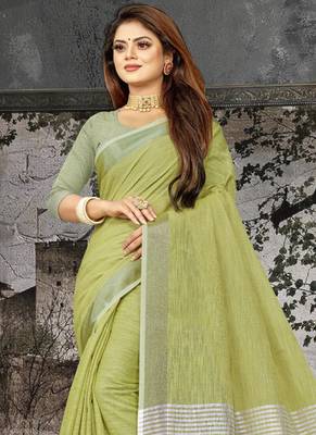 Mehendi Woven Linen Saree With Blouse 3