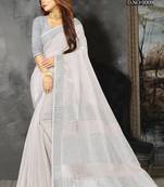 Off White Woven Linen Saree With Blouse