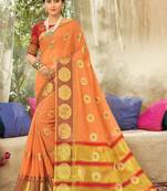 Orange Woven Organza Saree With Blouse