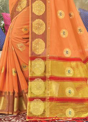 Orange Woven Organza Saree With Blouse 3