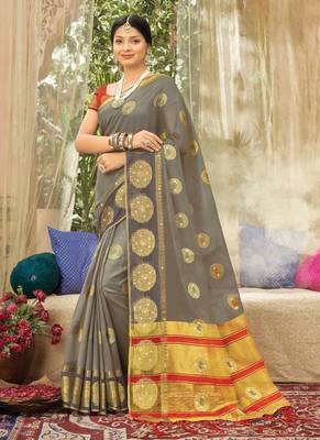 Grey Woven Organza Saree With Blouse 1