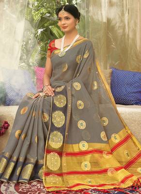 Grey Woven Organza Saree With Blouse 2