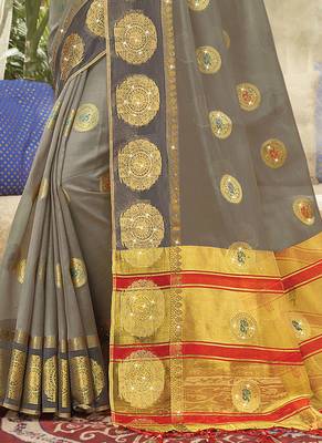 Grey Woven Organza Saree With Blouse 3
