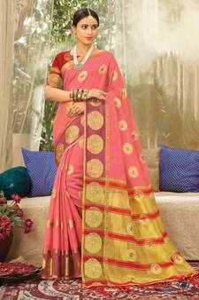 Light Pink Woven Organza Saree With Blouse