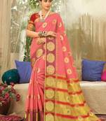 Light Pink Woven Organza Saree With Blouse