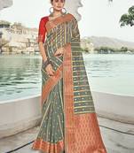 Grey Woven Organza Saree With Blouse