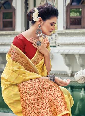 Yellow Woven Organza Saree With Blouse 2