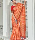 Orange woven organza saree with blouse