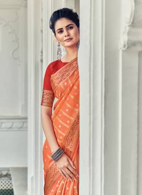 Orange woven organza saree with blouse 2